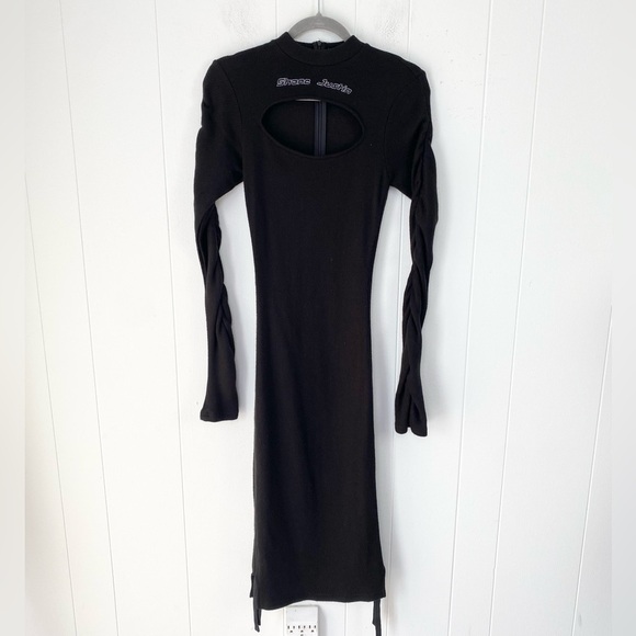 Shane Justin Long Sleeve Cut Out Chest Bodycon Sweater Dress Size XS-S Black - Picture 1 of 16